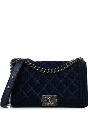 Like NEW! CHANEL BOY BAG WILD STITCH SUEDE LIKE VELVET TWEED LIKE IN NAVY BLUE!